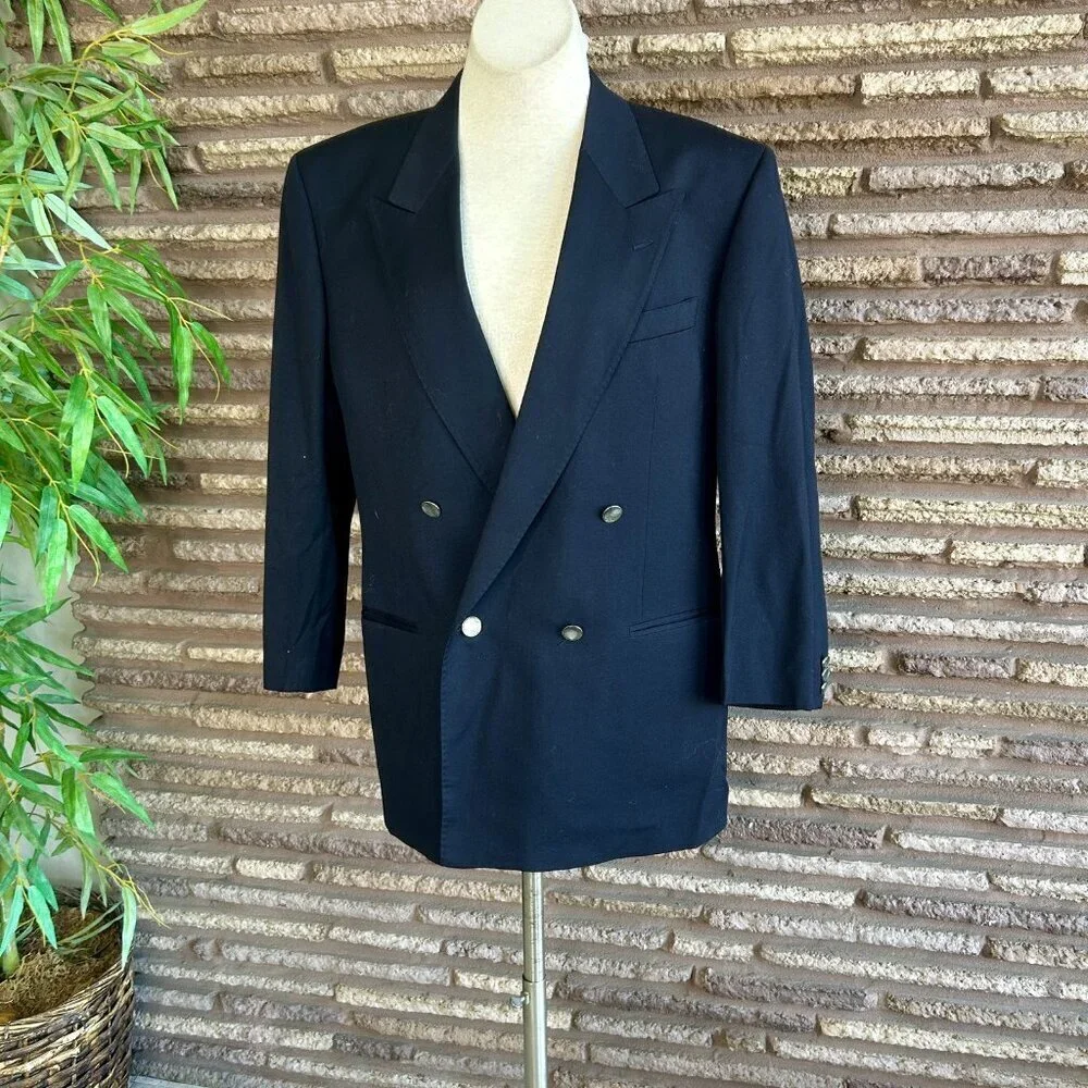 Ted Lapidus Vintage Midnight Navy Blue Double Breasted Sports Coat Blazer  40R